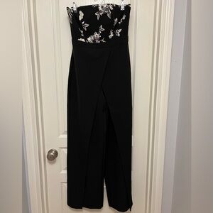 White House Black Market Black Strapless Split-Leg Jumpsuit
